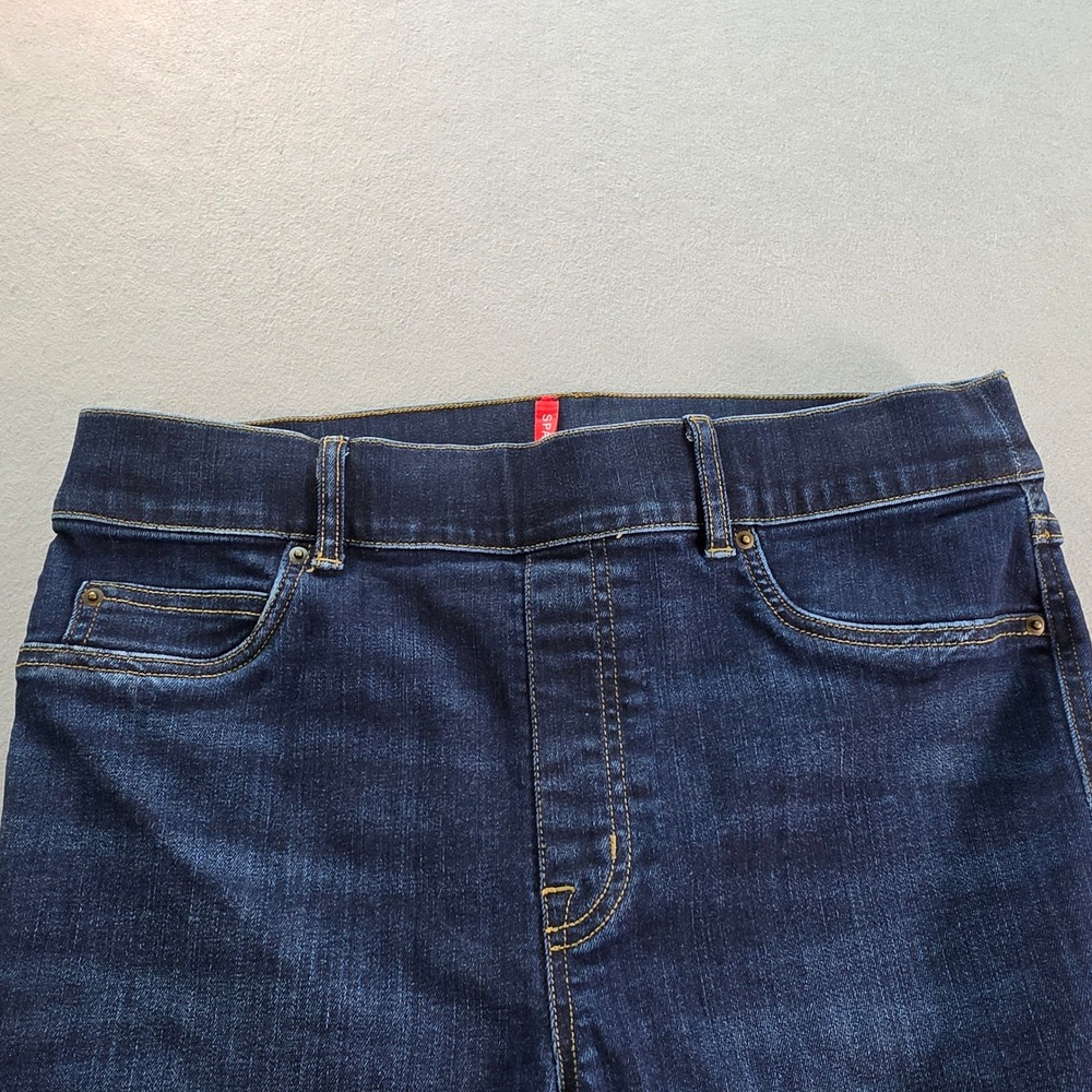 Spanx Flare Jeans Womens Large Dark Wash Indigo Blue Stretch Pull On Denim - Picture 3 of 7